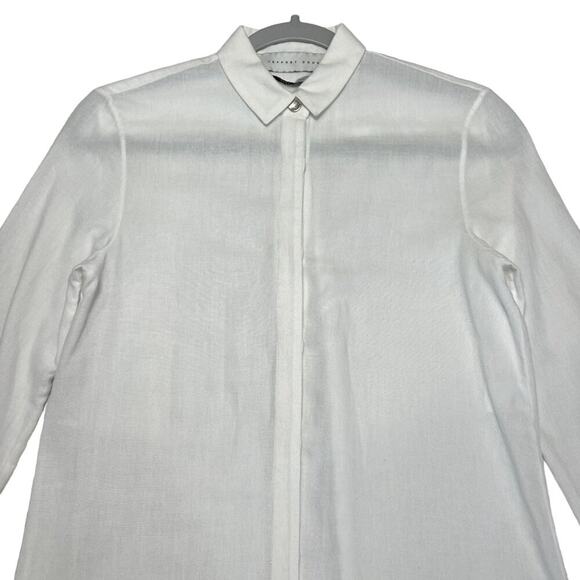 Jeffrey Dodd Long Sleeve Sheer Button Down Shirt SIZE 38 US 4 White Blouse FLAW - Picture 9 of 15